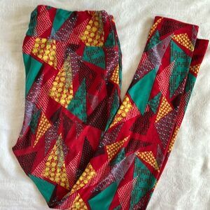LuLaRoe TC Leggings Plus Size Christmas Red Green Gold